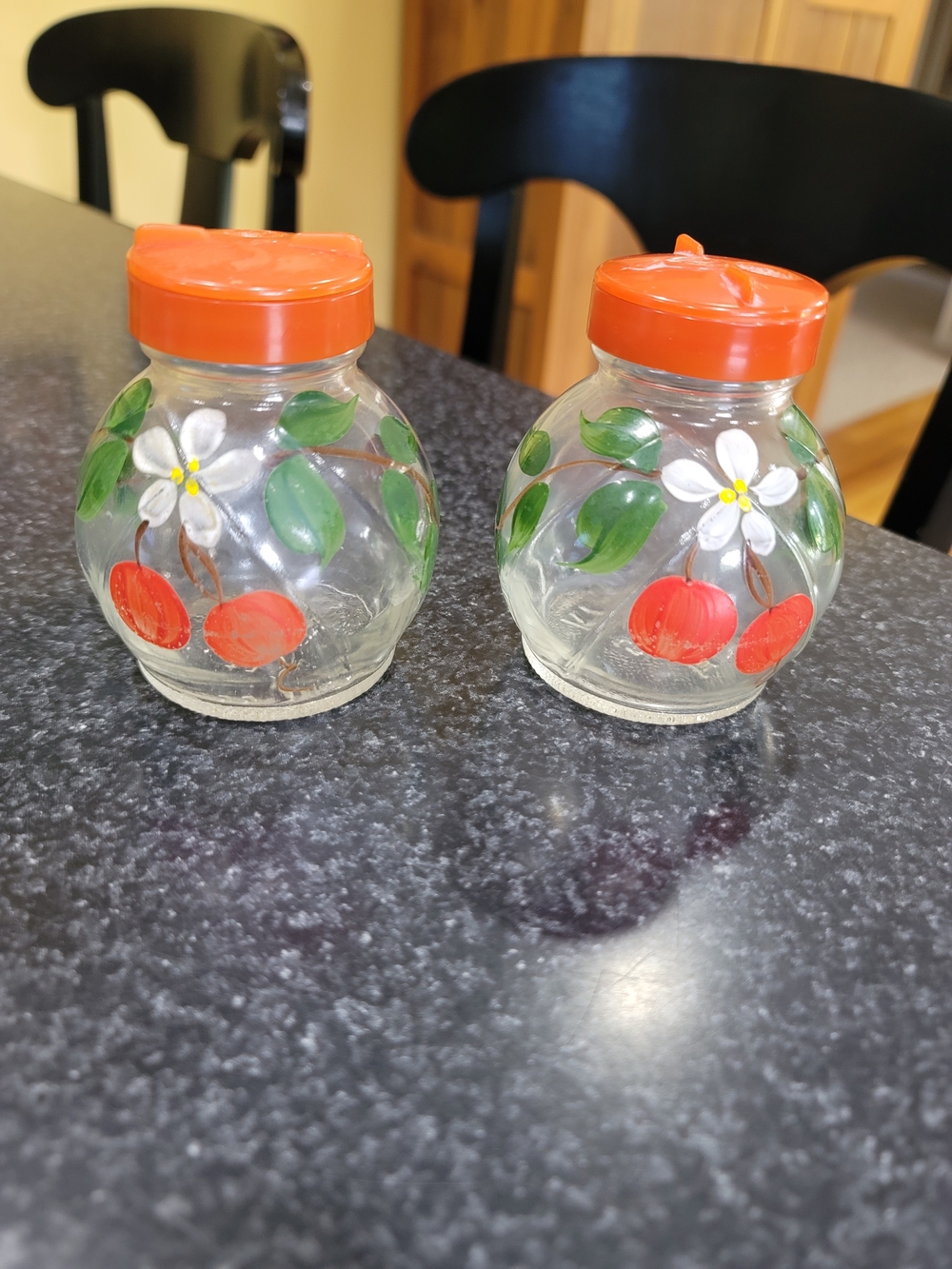 Vintage Hazel Altas Hand Painted Pressed Glass Floral Salt & Pepper Shakers 50's